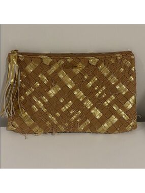 Anthropologie Monserat De Lucca Dupri Vega Clutch boho mixed media tan gold